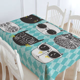 Cool Cat Cartoon Cotton TableCloth