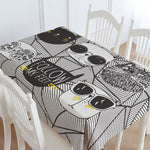 Cool Cat Cartoon Cotton TableCloth