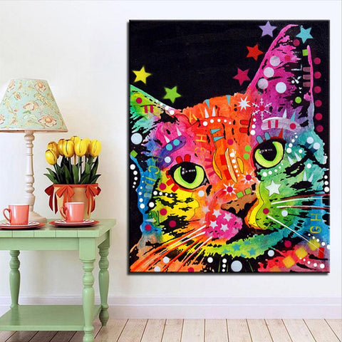 Colourful cat panting