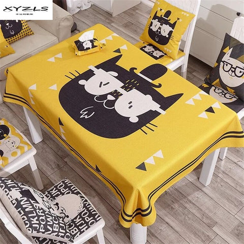 XYZLS Cartoon Cats Tablecloth Cotton Linen Dinner Table